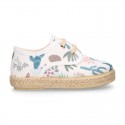 CACTUS design canvas Kids Laces up style espadrille shoes.