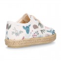 CACTUS design canvas Kids Laces up style espadrille shoes.