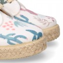 CACTUS design canvas Kids Laces up style espadrille shoes.