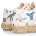 CACTUS design canvas Kids Laces up style espadrille shoes.