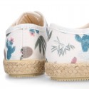 CACTUS design canvas Kids Laces up style espadrille shoes.