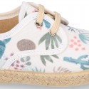 CACTUS design canvas Kids Laces up style espadrille shoes.