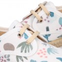 CACTUS design canvas Kids Laces up style espadrille shoes.