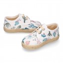 CACTUS design canvas Kids Laces up style espadrille shoes.