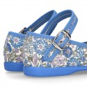 LIBERTY cotton canvas little Mary Jane shoes with back strap.