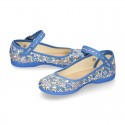 LIBERTY cotton canvas little Mary Jane shoes with back strap.