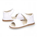 WHITE Nappa leather sandals for baby girls with double hook and loop closure.