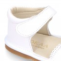 WHITE Nappa leather sandals for baby girls with double hook and loop closure.