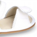 WHITE Nappa leather sandals for baby girls with double hook and loop closure.