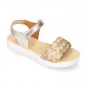 BRAIDED Laminated leather girl sandal shoes.