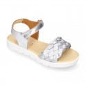 BRAIDED Laminated leather girl sandal shoes.