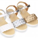 BRAIDED Laminated leather girl sandal shoes.