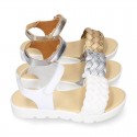 BRAIDED Laminated leather girl sandal shoes.