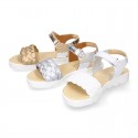 BRAIDED Laminated leather girl sandal shoes.