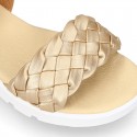 BRAIDED Laminated leather girl sandal shoes.