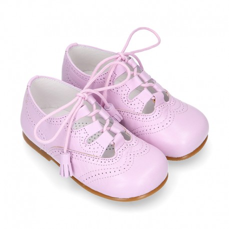 LILAC Nappa leather ENGLISH style shoes with laces with tassels.