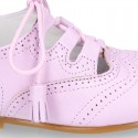 LILAC Nappa leather ENGLISH style shoes with laces with tassels.