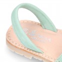 Mint soft leather girl Menorquina sandals with rear strap and BUTTERFLIES design.