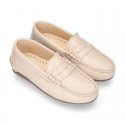 EXTRA SOFT nappa leather Kids moccasin shoes with detail mask.