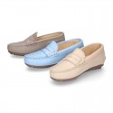 EXTRA SOFT nappa leather Kids moccasin shoes with detail mask.