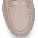 EXTRA SOFT nappa leather Kids moccasin shoes with detail mask.