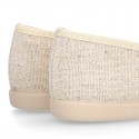 METAL LINEN canvas Girl ballet flats dancer style with elastic crossed bands.