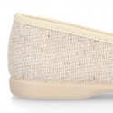 METAL LINEN canvas Girl ballet flats dancer style with elastic crossed bands.