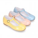 Girl T-Strap Mary Jane shoes in SOFT PATENT leather in pastel colors.