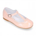 Girl T-Strap Mary Jane shoes in SOFT PATENT leather in pastel colors.