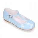 Girl T-Strap Mary Jane shoes in SOFT PATENT leather in pastel colors.