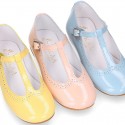 Girl T-Strap Mary Jane shoes in SOFT PATENT leather in pastel colors.