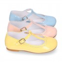 Girl T-Strap Mary Jane shoes in SOFT PATENT leather in pastel colors.