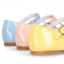 Girl T-Strap Mary Jane shoes in SOFT PATENT leather in pastel colors.