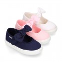 Cotton Canvas girl Mary Jane shoes Sneaker style laceless with BOW.