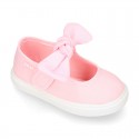 Cotton Canvas girl Mary Jane shoes Sneaker style laceless with BOW.