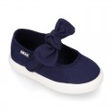 Cotton Canvas girl Mary Jane shoes Sneaker style laceless with BOW.