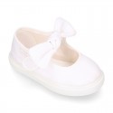 Cotton Canvas girl Mary Jane shoes Sneaker style laceless with BOW.