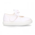 Cotton Canvas girl Mary Jane shoes Sneaker style laceless with BOW.