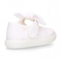 Cotton Canvas girl Mary Jane shoes Sneaker style laceless with BOW.