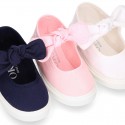 Cotton Canvas girl Mary Jane shoes Sneaker style laceless with BOW.