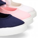 Cotton Canvas girl Mary Jane shoes Sneaker style laceless with BOW.