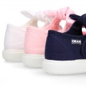 Cotton Canvas girl Mary Jane shoes Sneaker style laceless with BOW.