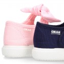 Cotton Canvas girl Mary Jane shoes Sneaker style laceless with BOW.