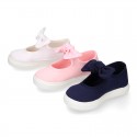 Cotton Canvas girl Mary Jane shoes Sneaker style laceless with BOW.