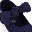 Cotton Canvas girl Mary Jane shoes Sneaker style laceless with BOW.