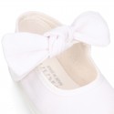 Cotton Canvas girl Mary Jane shoes Sneaker style laceless with BOW.