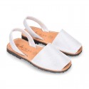 Shinny Soft leather Girl menorquinas sandal shoes with rear strap.