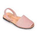 Shinny Soft leather Girl menorquinas sandal shoes with rear strap.