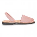 Shinny Soft leather Girl menorquinas sandal shoes with rear strap.