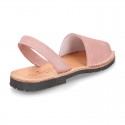 Shinny Soft leather Girl menorquinas sandal shoes with rear strap.